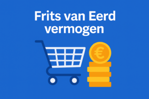 Illustratie van winkelwagen en stapel euromunten als symbool voor vermogen en supermarkt.